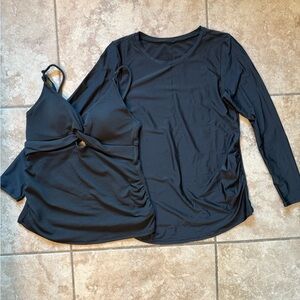 Old Navy Maternity/Nursing Swim tankini and Maternity Sun Tee Bundle